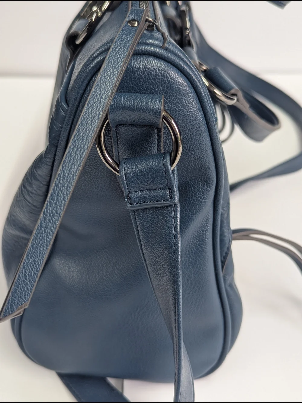 Jessica Simpson Blue Leather Satchel Studded Moto Bag Crossbody Shoulder Purse